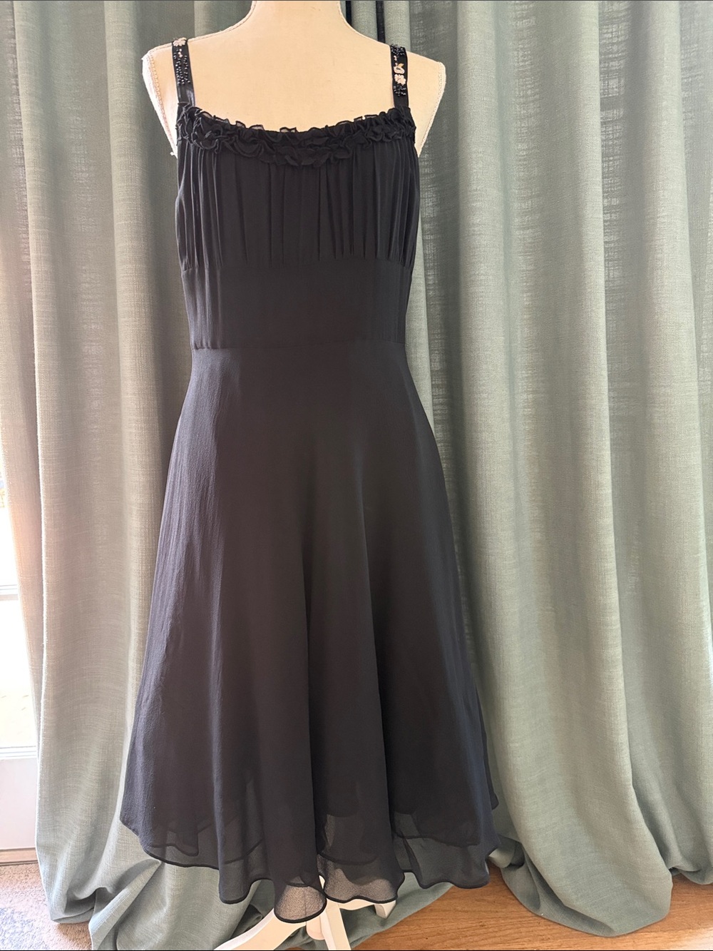 Odille Black Sleeveless Midi Dress with Ruffled Bodice